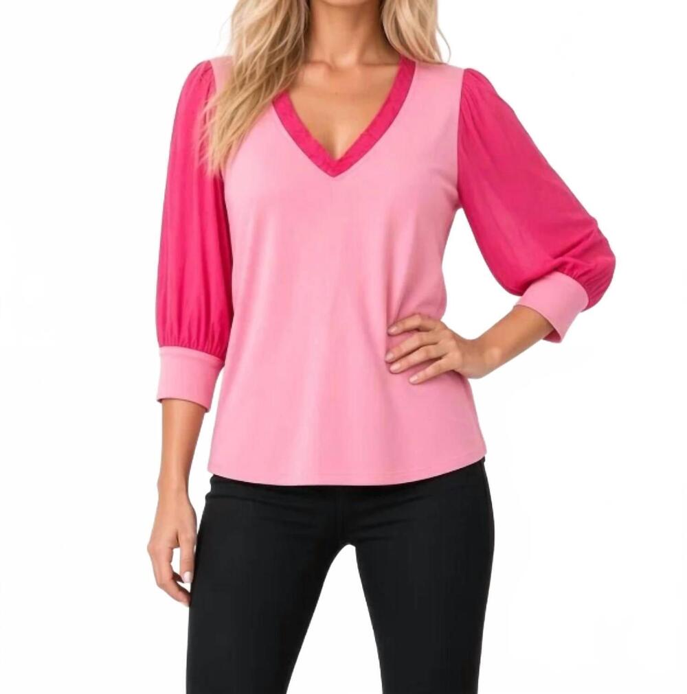 NEW MAVEN WEST 3/4 sleeve mixed media top in pink